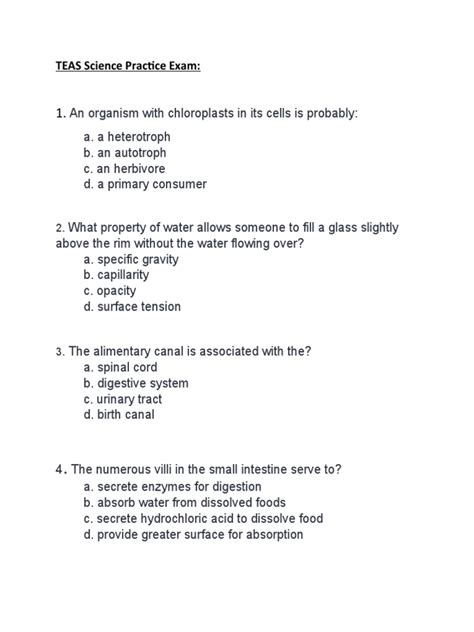 TEAS Science Practice Exam | PDF | Cell (Biology) | Mitosis