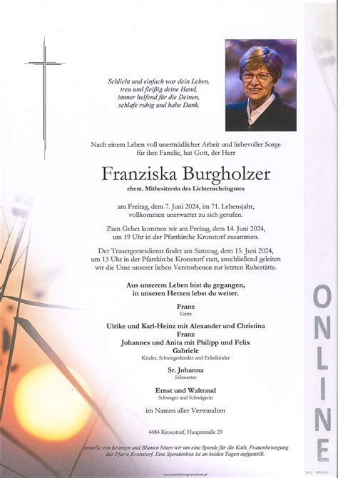 Franziska Burgholzer 70 Bestattung Bruckner Wolfern Bei Steyr