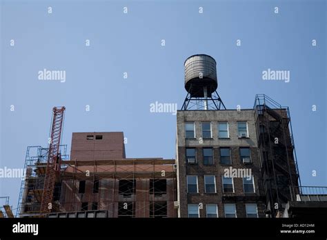 New York City Rooftops With Water Tower Stock Photo Alamy