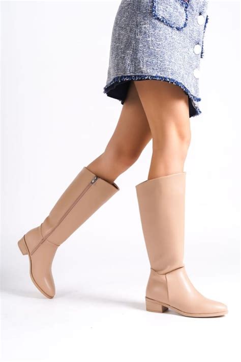 Ayakkabı Podyumum EDA Nude Hazır Taban 3 cm Fermuarlı Çizme Fiyatı