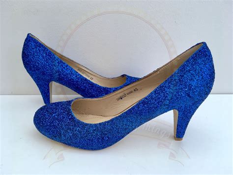 Royal Blue Glitter Heels Cobalt Blue Mid Heel Bridal Etsy