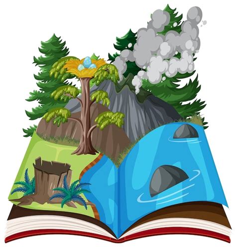 Libro Abierto Con Bosque Prehist Rico Vector Gratis