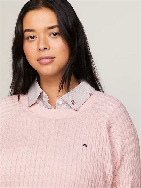 Curve Relaxed Fit Pullover Mit Zopfmuster Rosa Tommy Hilfiger