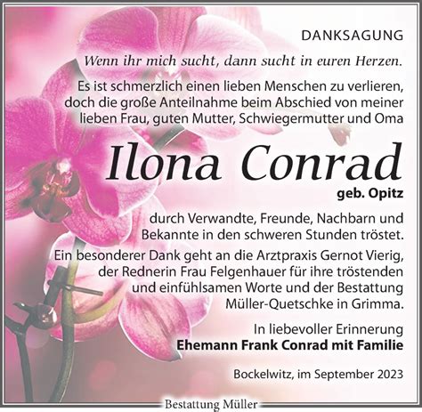 Traueranzeigen Von Ilona Conrad Trauer Anzeigen De