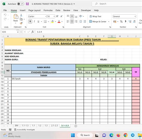 Borang Transit Pbd Bm Tahun Sk Bahasa Melayu Borang Transit Pbd