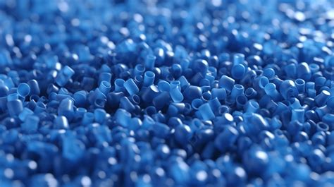 Close Up 3d Illustration Blue Polymer Resin Granules For Plastic