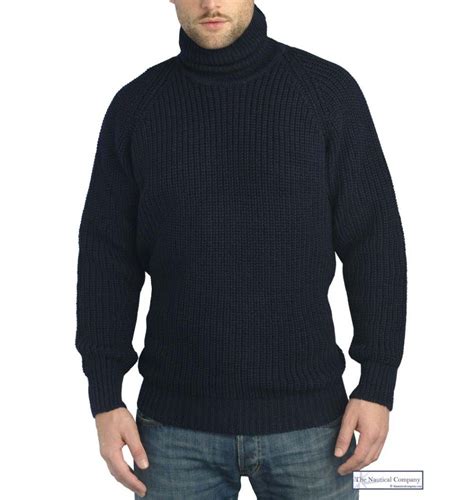 Submariner Sweater Polo Neck Navy Blue Chunky Wool The Nautical