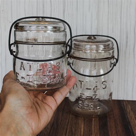 Vintage Hazel Atlas Ez Seal Canning Jar Set Of 2 Half Pint And Full