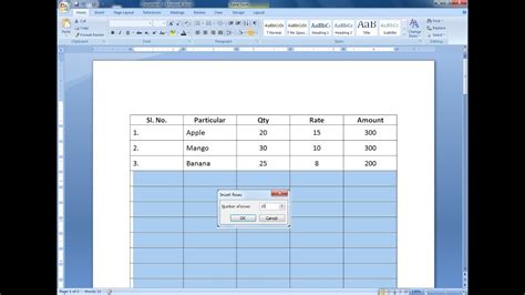 Shortcut Key To Insert Rows In Table In Ms Word Youtube