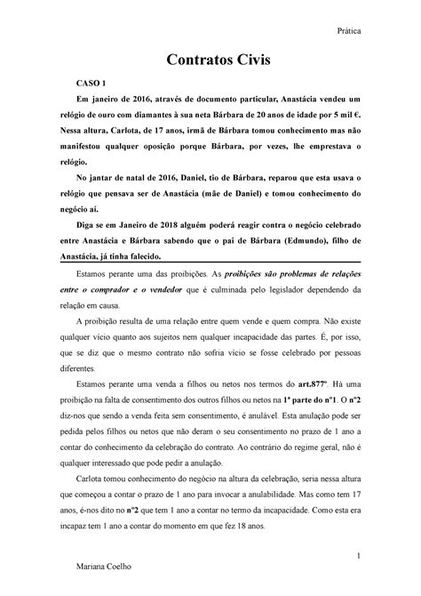 Contratos Civis Prática imprimir Contratos Civis CASO 1 Em janeiro de