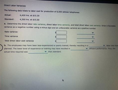 Solved Direct Labor Variances The Following Data Relate To Chegg