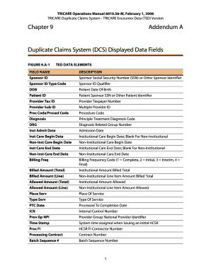 Fillable Online Manuals Tricare Osd Addendum A TRICARE Manuals