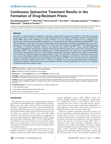 Pdf Continuous Quinacrine Treatment Results In The Formation Of Drug