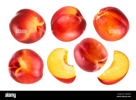 Peach Isolated Collection Of Whole And Cut Peach Fruits Isolated On