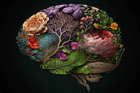 Cerebro Humano Con Flores Primaverales Que Simbolizan El Concepto De