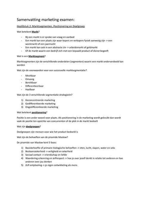 Samenvatting Marketing Examen Samenvatting Marketing Examen