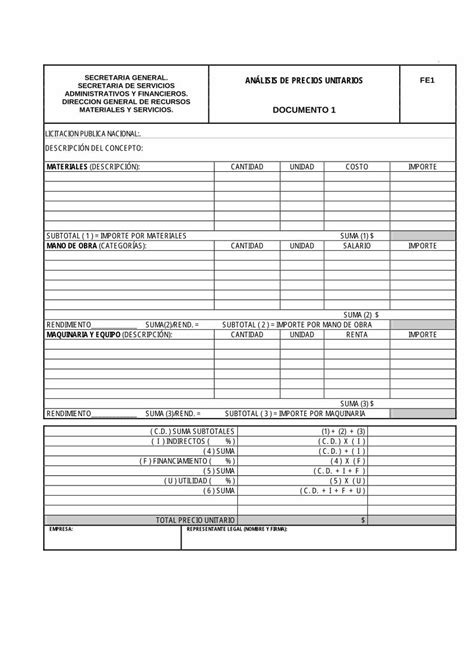 PDF SECRETARIA GENERAL ANÁLISIS DE PRECIOS UNITARIOS PDF