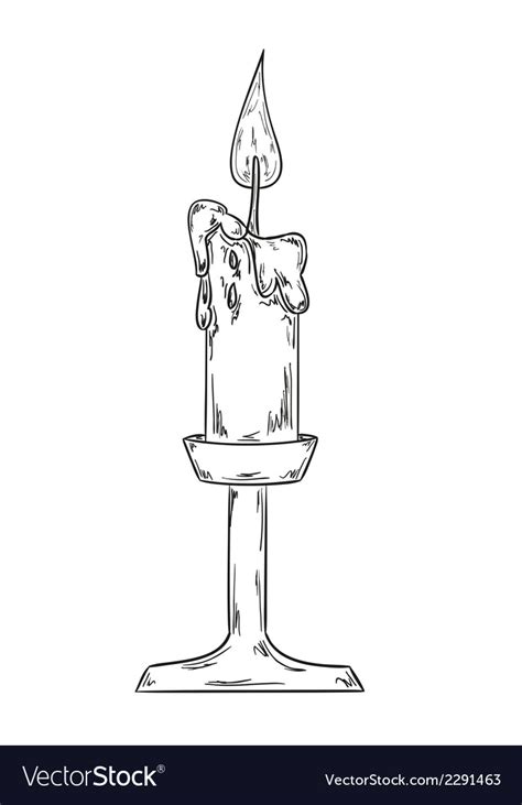 Candlestick With Burning Candle Sketch Royalty Free Vector