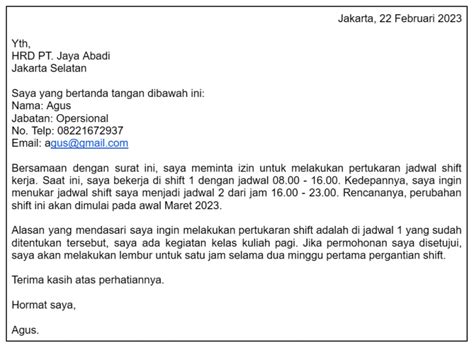 Contoh Surat Pertukaran Shift Kerja Di Perusahaan Aplikasi Absensi