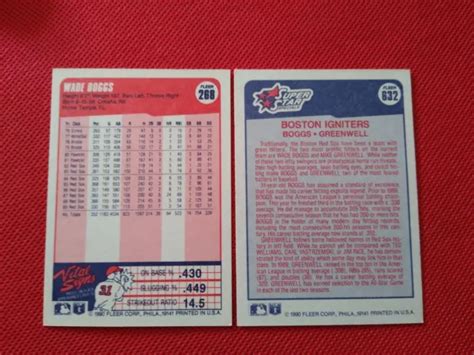 2 CARTES 1990 Fleer 268 632 Wade Boggs Mike Greenwell Red Sox