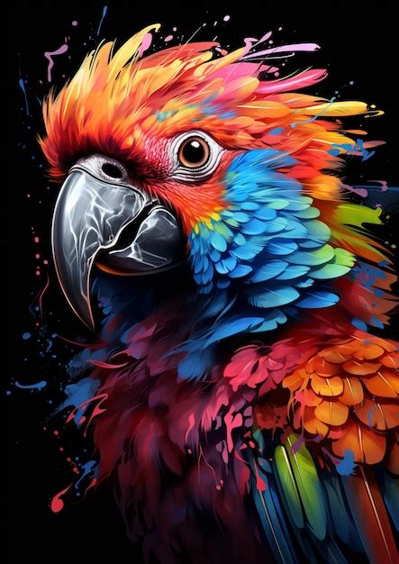 Premium Ai Image Brightly Colored Parrot With A Black Background