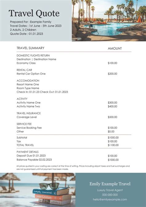 Vacation Quotation Template Google Doc Travel Quotation Etsy