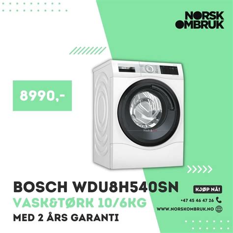 Bosch Serie 6 WDU8H540SN Vask Tørk med 2 års garanti Norsk Ombruk