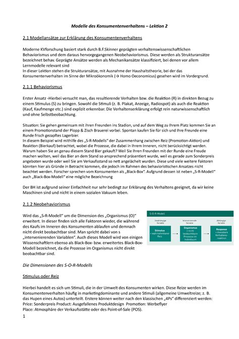 Konsumentenverhalten Zusammenfassung Modelle Des