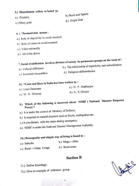 Jkbose Class Th Model Question Paper For Sociology Jk Board