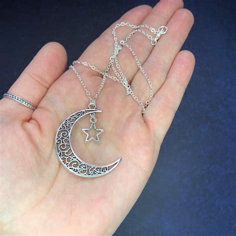 Moon And Star Necklace Moon Necklace Celestial Moon Necklace Etsy