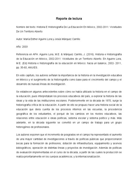 Reporte De Lectura Historia E Historiografía Pdf Historia Oral