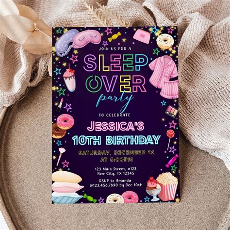 Sleepover Birthday Invitation Slumber Party Birthday Invitation