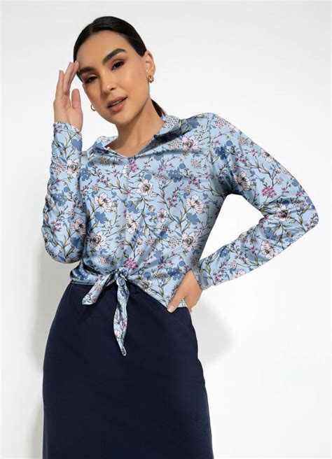 Blusa Floral Azul Amarra O Moda Evang Lica Rosalie