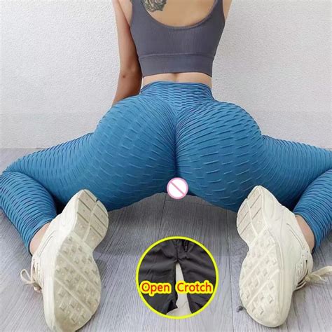 Woman Sexy Open Crotch Leggings With Double Zippers Taking Off Outdoor