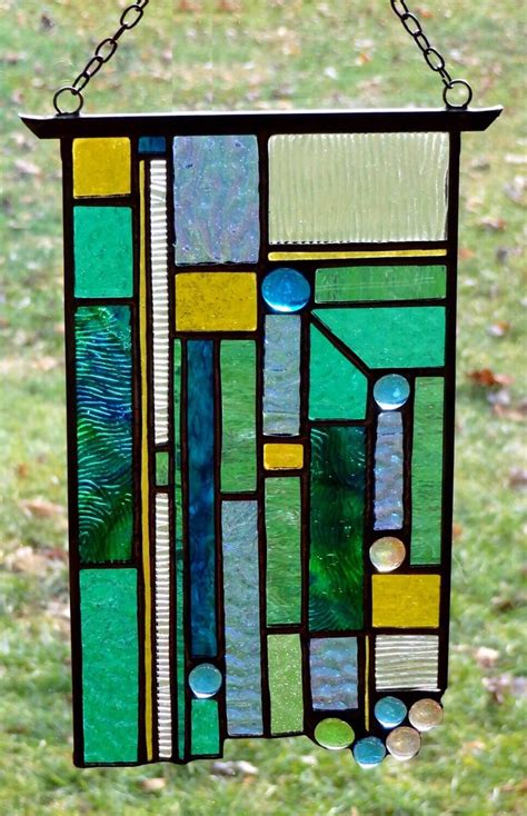 Stained Glass Panel Wind Chime Geometric Stain Window Sun Catcher Suncatcher By