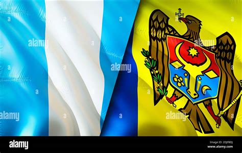 Flagge Von Guatemala Und Moldawien 3D Design Mit Wehenden Fahnen