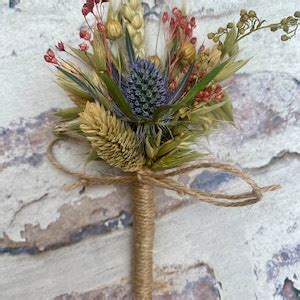 Dried Scottish Thistle Wedding Buttonhole Rustic Bespoke Handmade