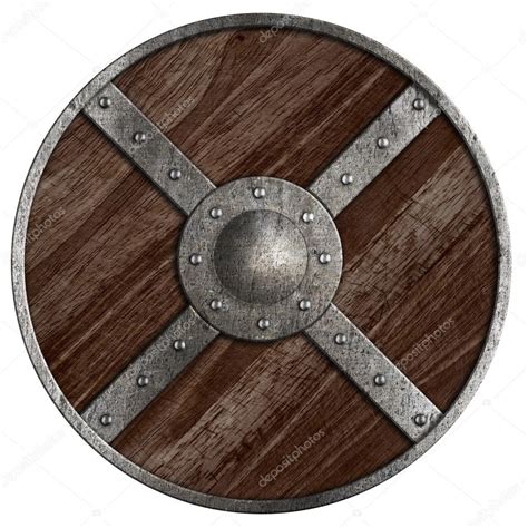 Medieval Vikings Round Wooden Shield Isolated On White — Stock Photo