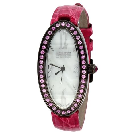 Pink Sapphire And Diamonds Pave Dial Luxury Swiss Quartz Exotic Leather