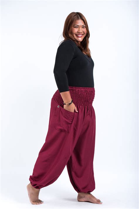 Plus Size Solid Color Womens Harem Pants In Red