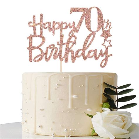 Buy FestikoRose Gold Glitter Happy 70th Birthday Cake Topper 70 Cake