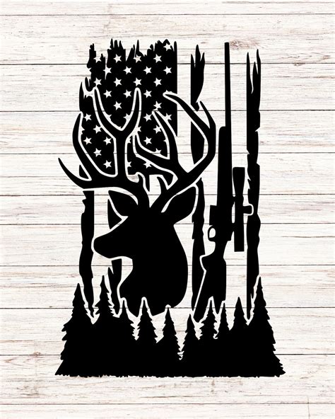 Deer Hunting Flag Svg Rifle American Flag Svg White Tail Buck Svg Png