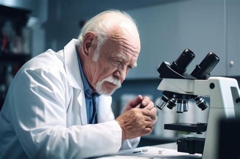 Premium AI Image Shot Of A Mature Man Using A Microscope In His