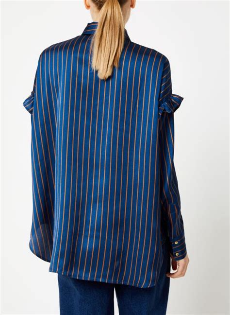 Scotch And Soda Chemise Boxy Fit Striped Button Up Shirt Bleu