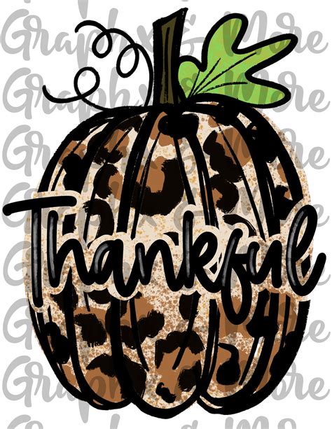 Thankful Leopard Pumpkin Png Hand Drawn Sublimation Design Etsy