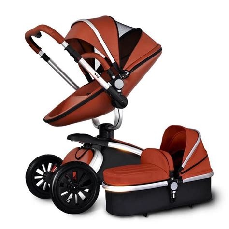Multifunctional Baby Stroller High Landscape Seated Reclining Leather