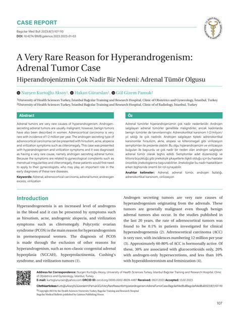 Pdf A Very Rare Reason For Hyperandrogenism Adrenal Tumor Case