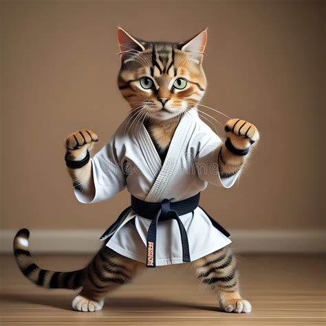 Cute Tabby Cat In Karate Uniform Striking A Pose Generated By Ai