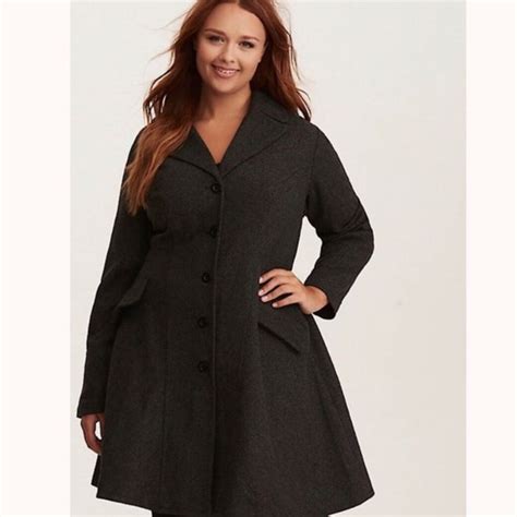 Torrid Herringbone Wool Blend Button Front Swing Coat Size 6 Swing