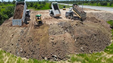 Incredible Dozer Move Dirt With Dump Truck In Activity Land Fill Up On